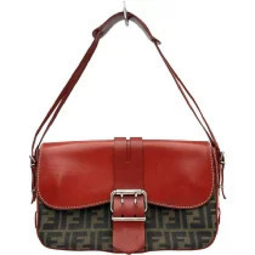 Fendi Zucca flap bag Red Leather Jacquard Shoulder